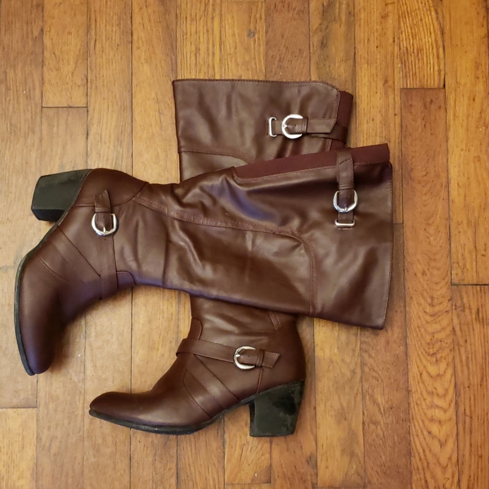 Burgundy Ashley Stewart Wide Calf Boots 9W